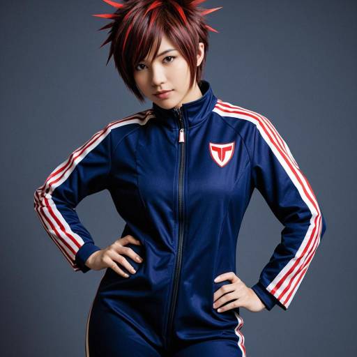 Cosplayer in Navy Athletic Jumpsuit with Spiked Hair