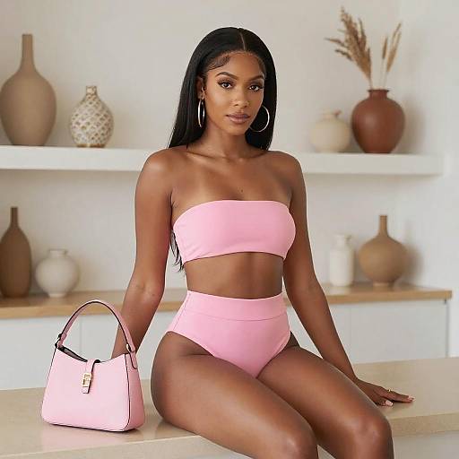 Dark-Skinned Woman in Stylish Bikini