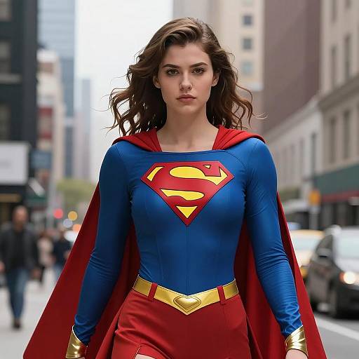 Woman in Supergirl Costume on City Street
