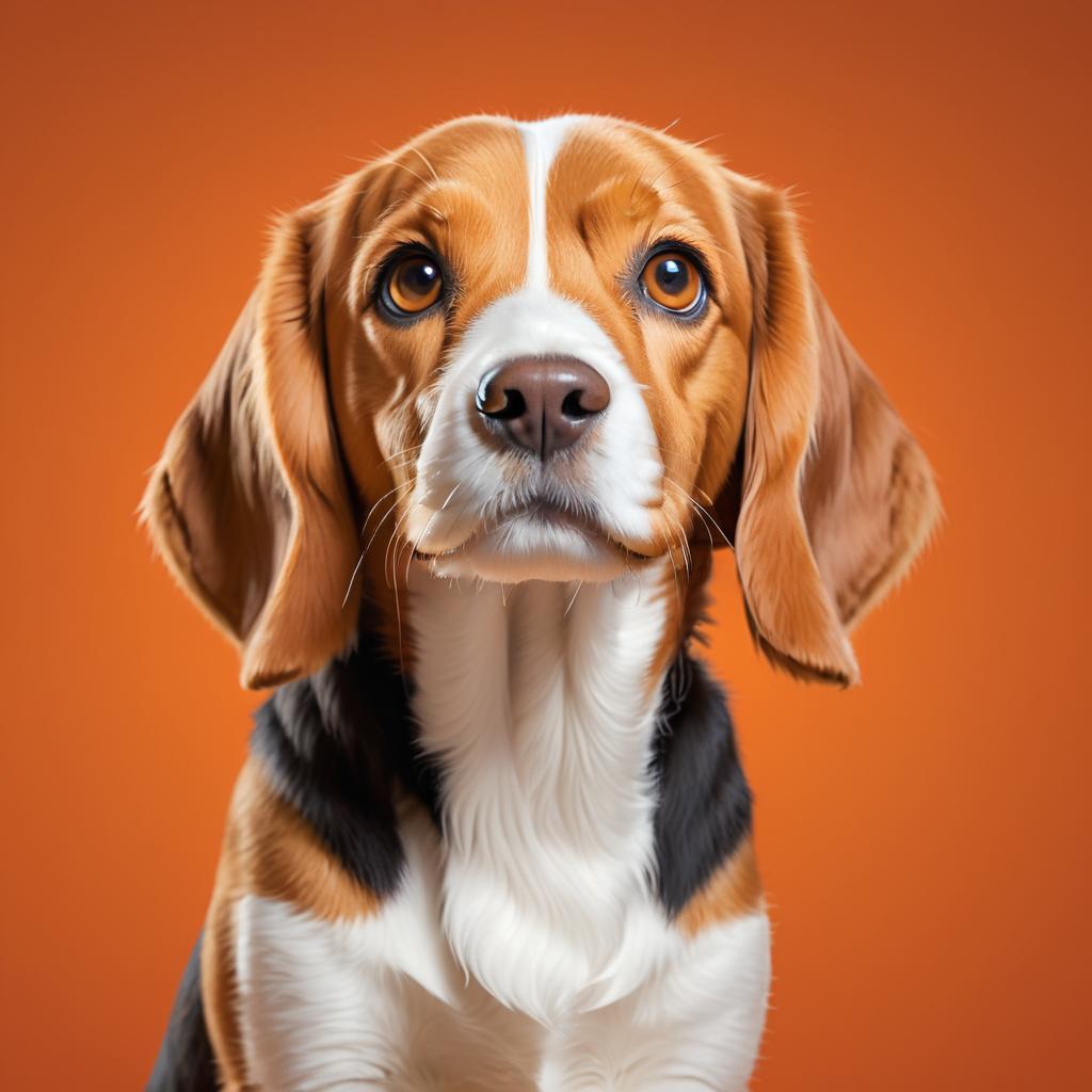 Realistic Beagle Portrait on Orange Background