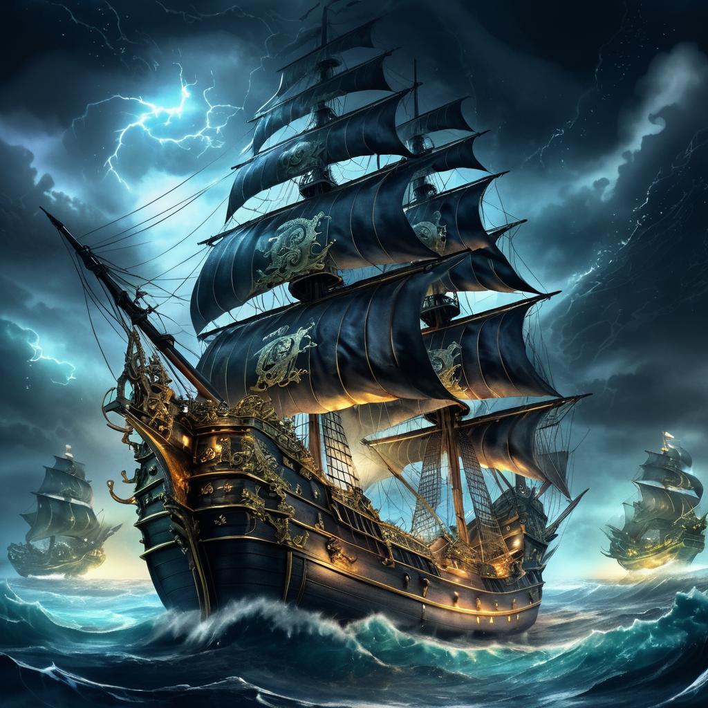 Dramatic Portrait of a Stormy Pirate Ship