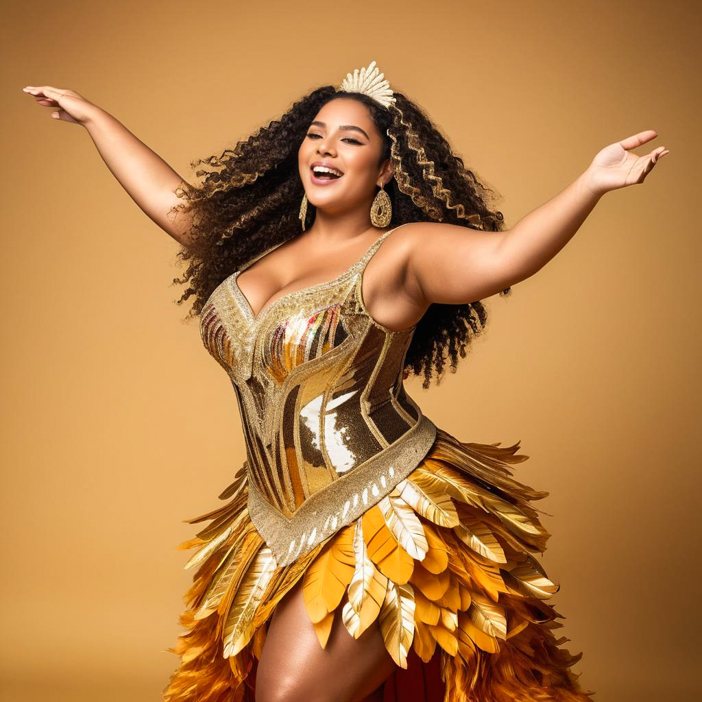 Joyful Brazilian Woman in Samba Costume