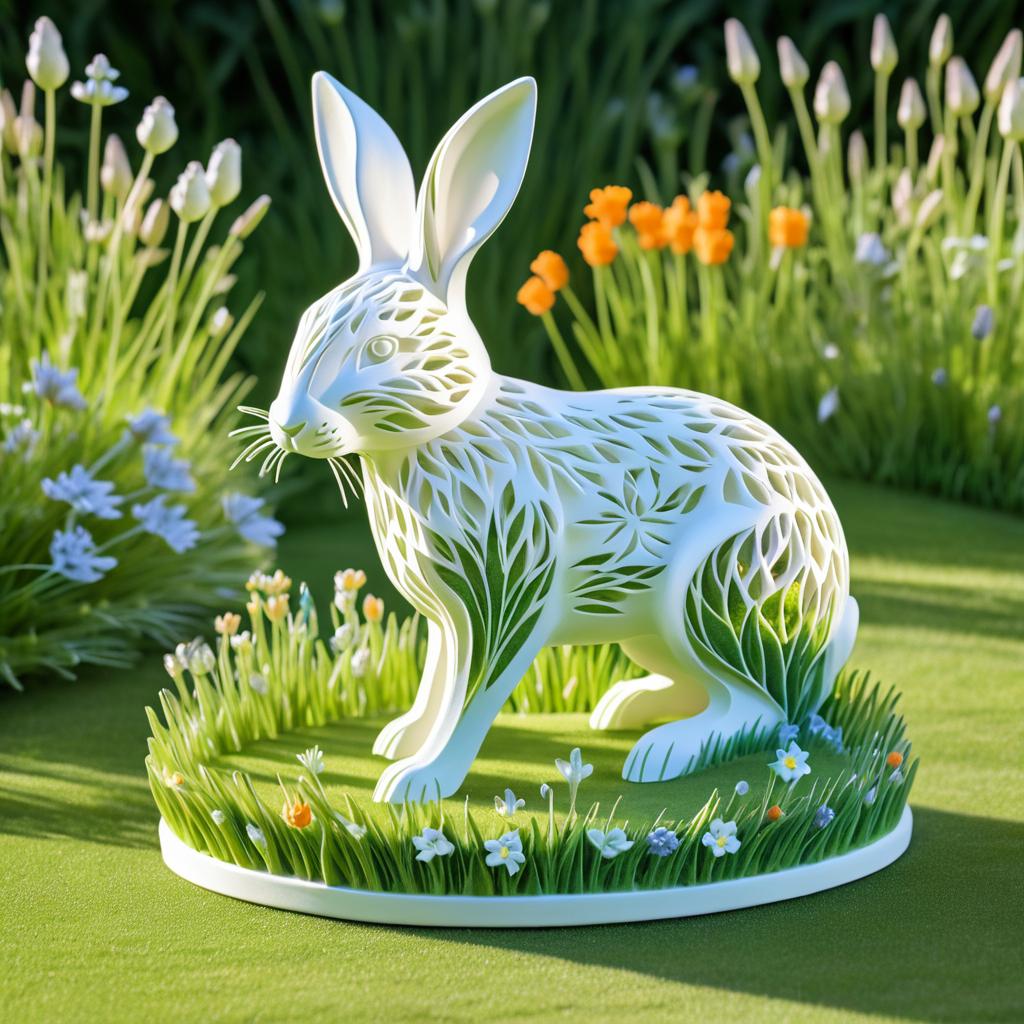 Enchanting 3D Rabbit Sculpture in Meadow