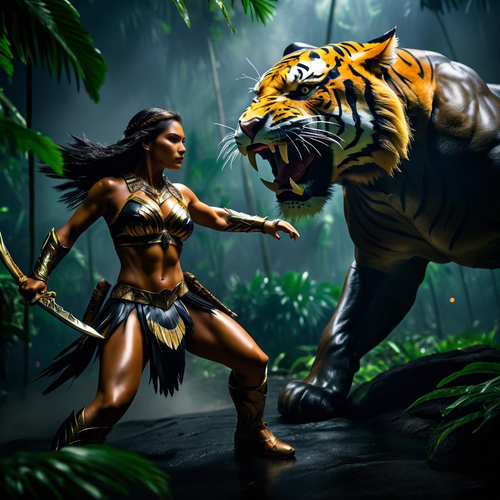 Epic Amazon Warrior vs. Jungle Beast Showdown