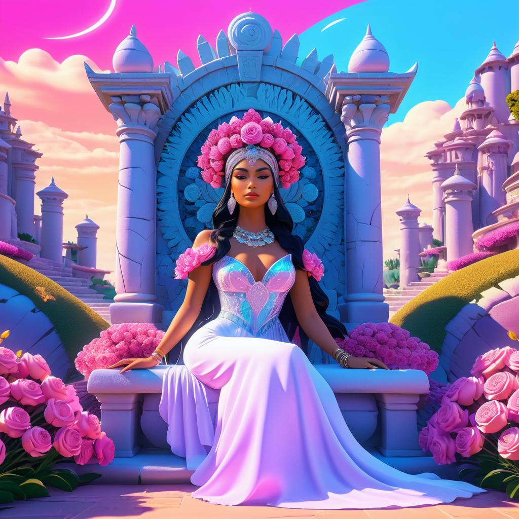 Glamorous Woman on Ancient Throne Illustration