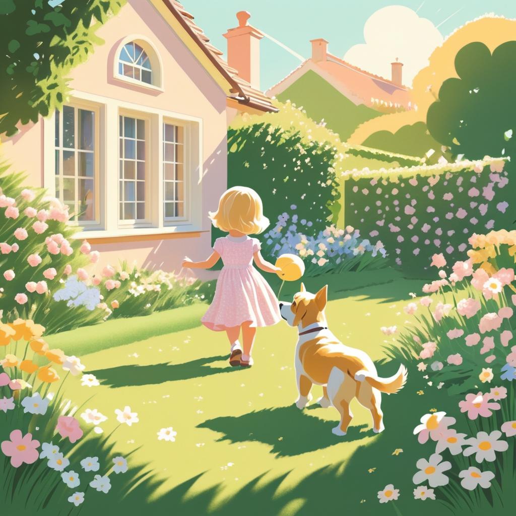 Nostalgic Retro Garden Scene Illustration