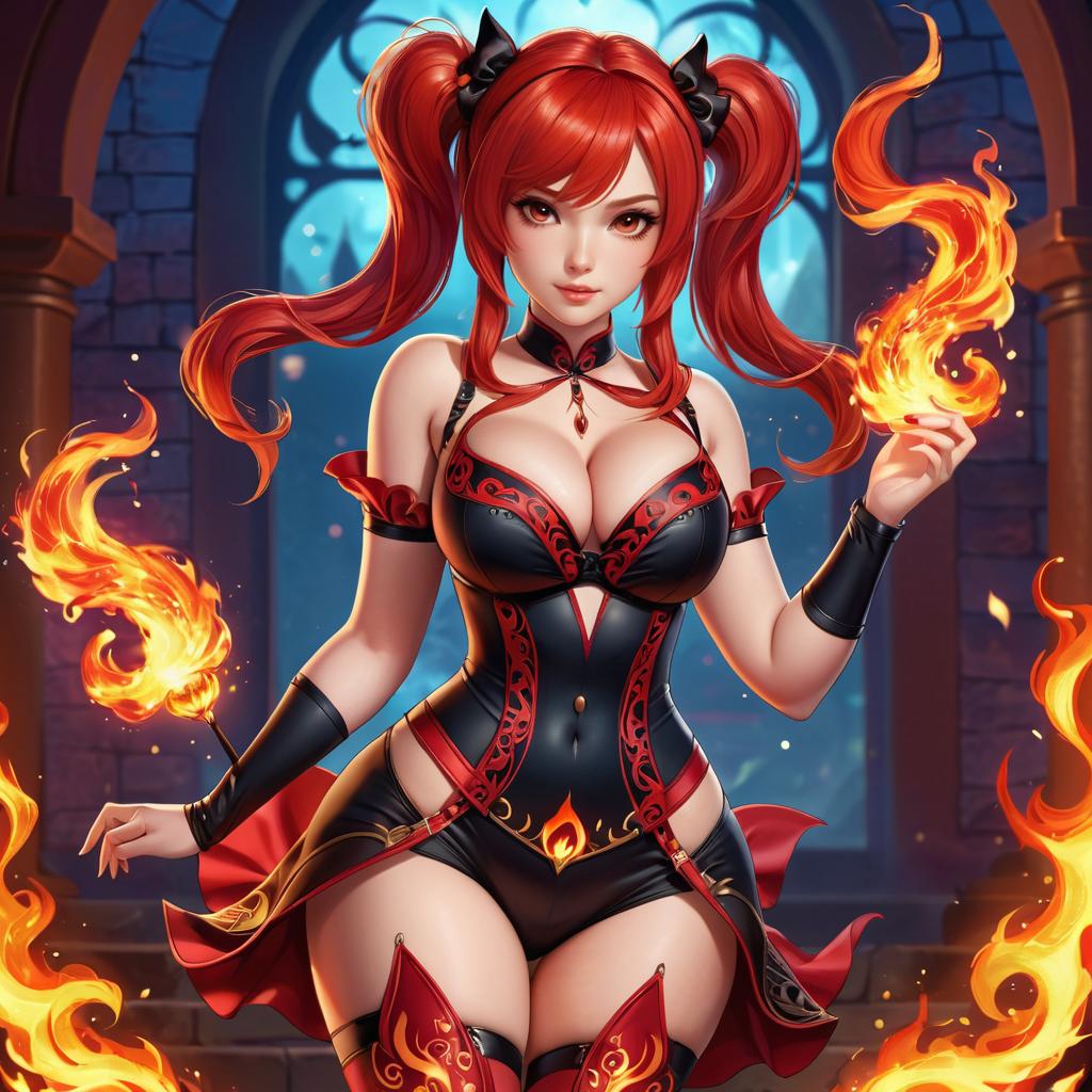 Sultry Curvy Girl with Fire Magic