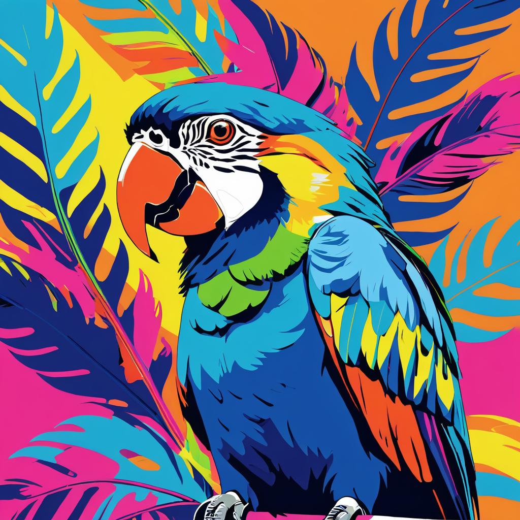 Vibrant Parrot in Warhol Pop Art Style