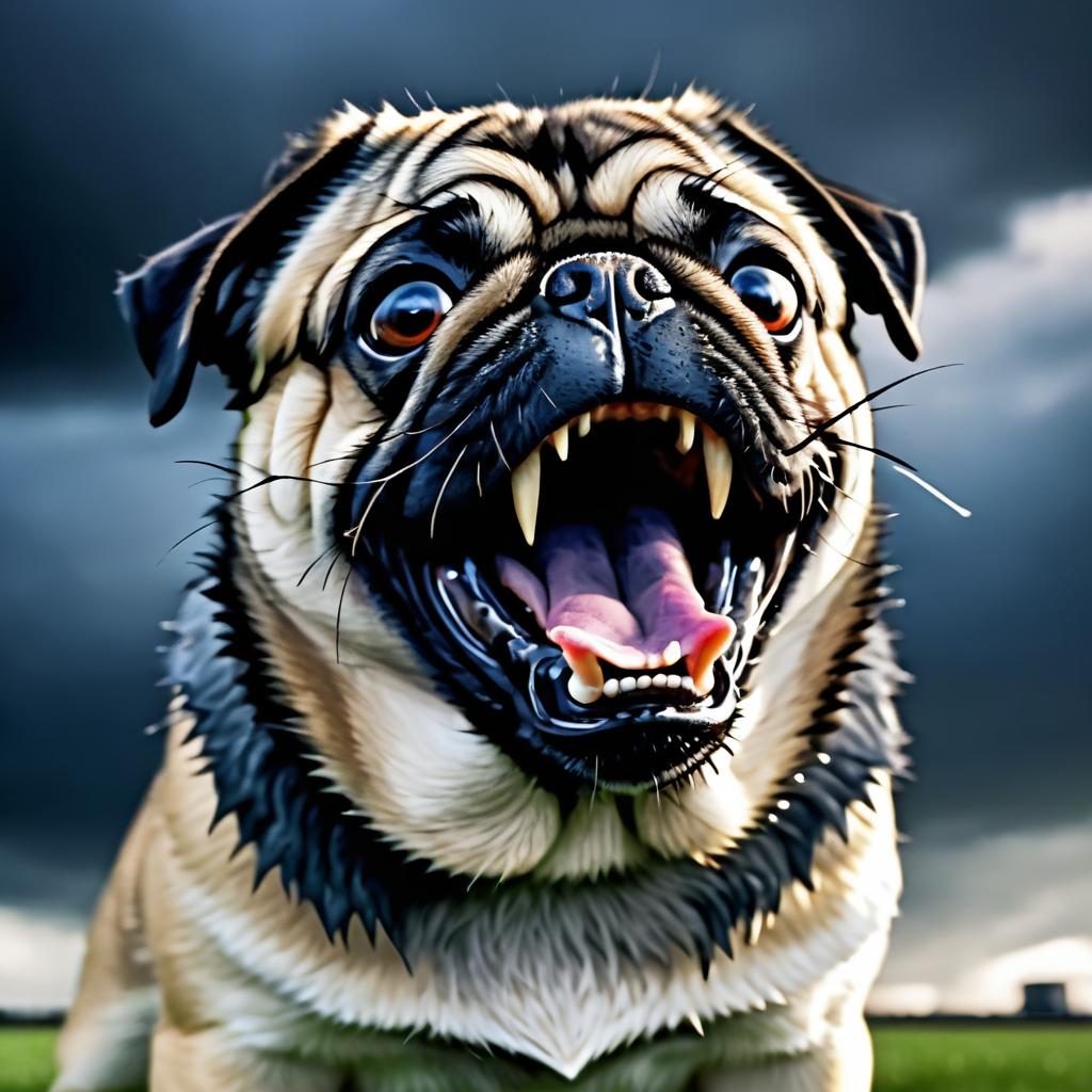 Angry Pug Under Stormy Skies