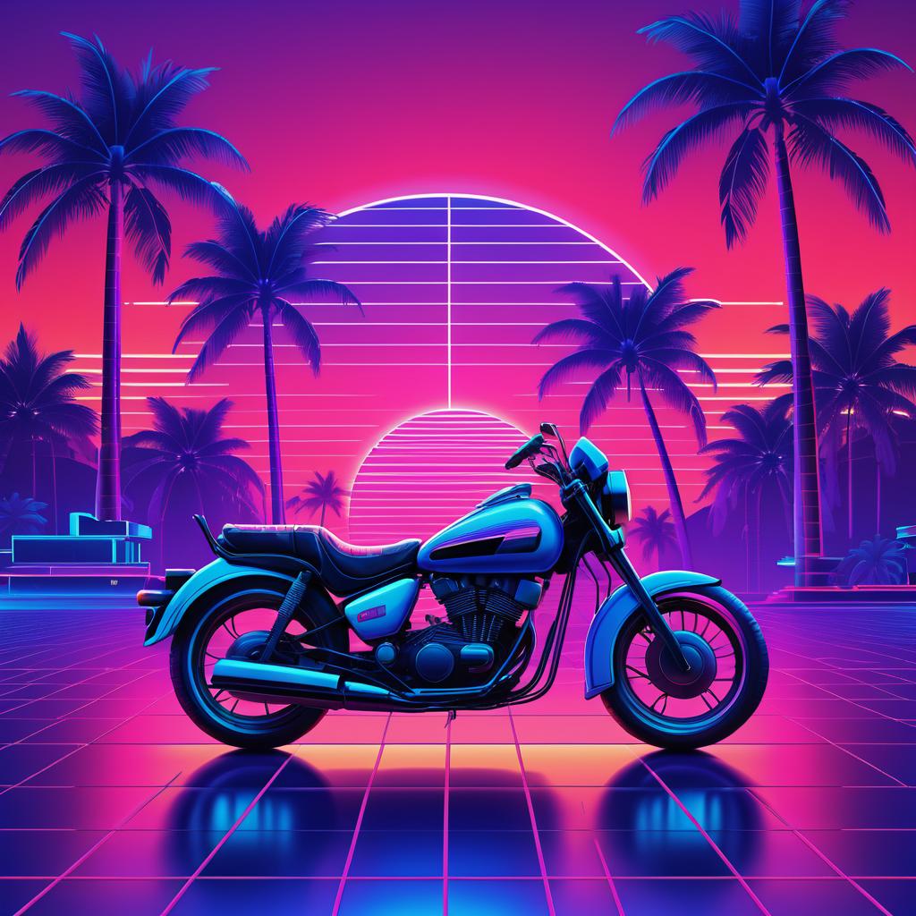 Vintage Motorcycle in Retro Synthwave Style