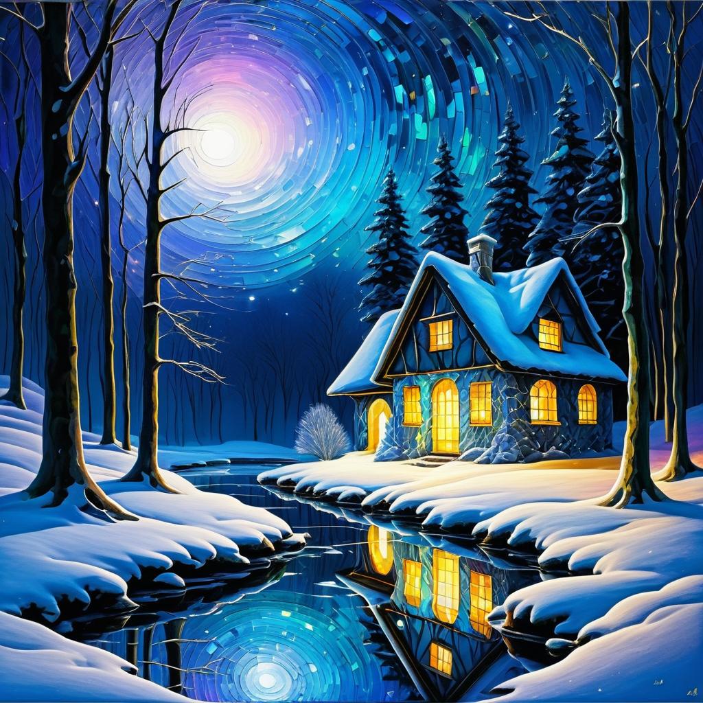 Mystical Winter Landscape with Enchanted Cottage