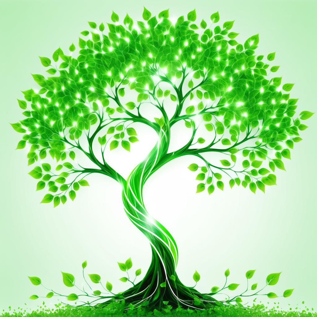 Electrified Green Tree on White Background