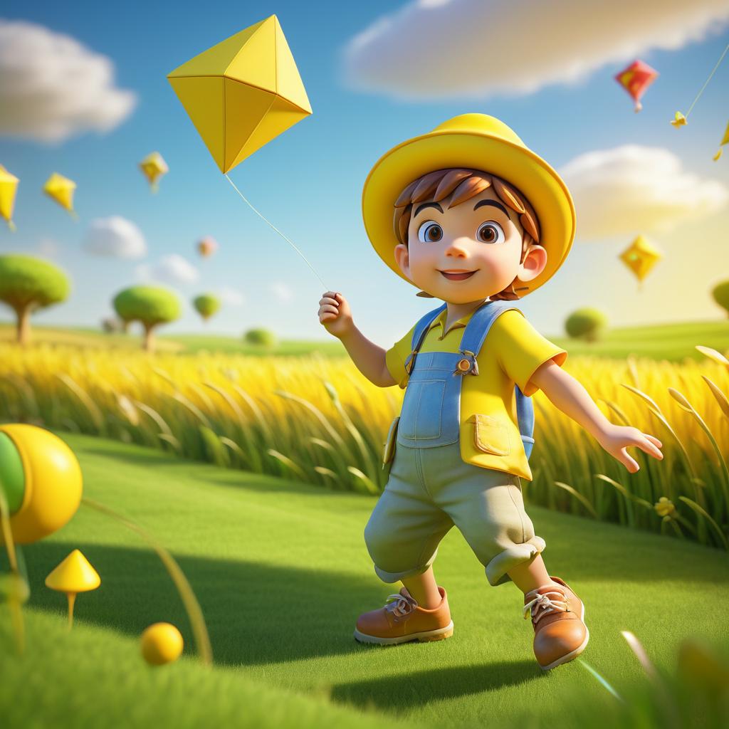 Vibrant 3D Child Flying Kite Scene