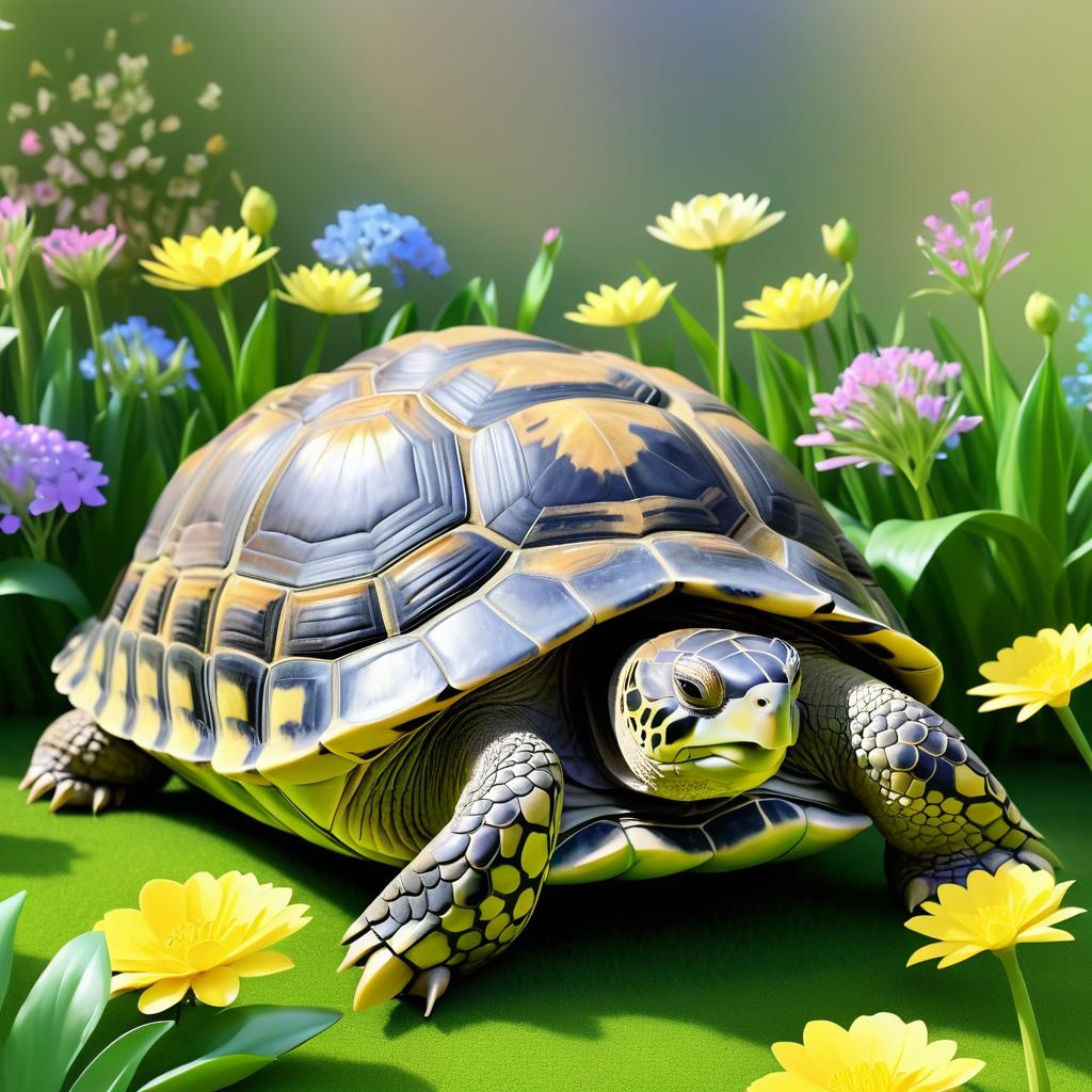 Serene Tortoise in Spring Flowers