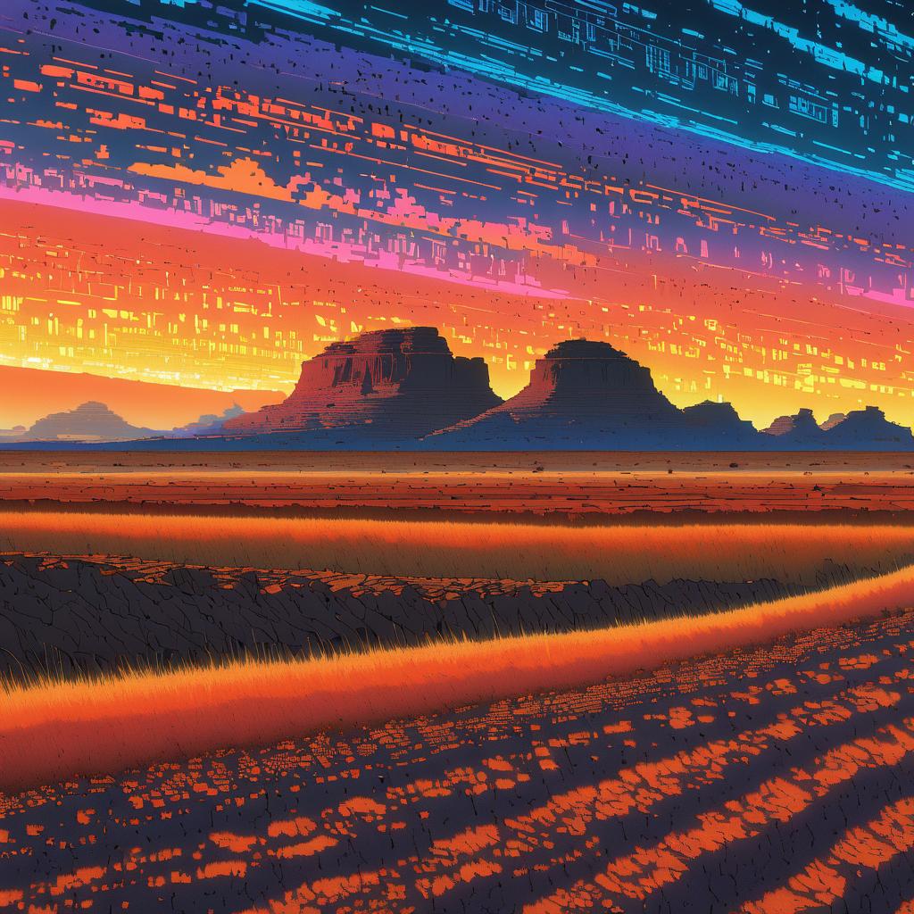 Vibrant ASCII Art of Sunset Steppe