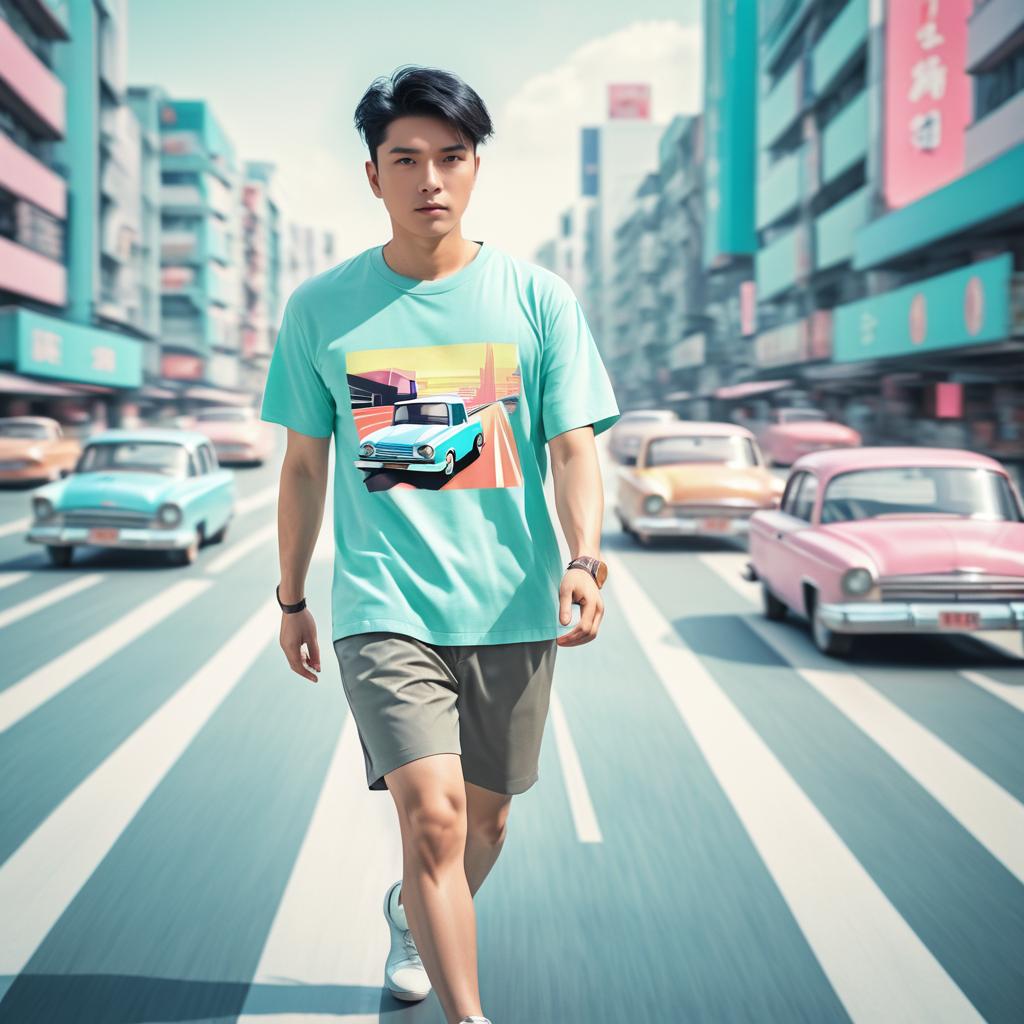 Retro Futuristic Asian Male Road Scene