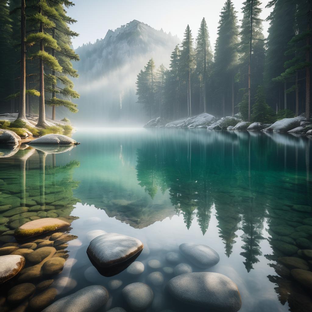 Tranquil Mountain Lake by Misty Pines