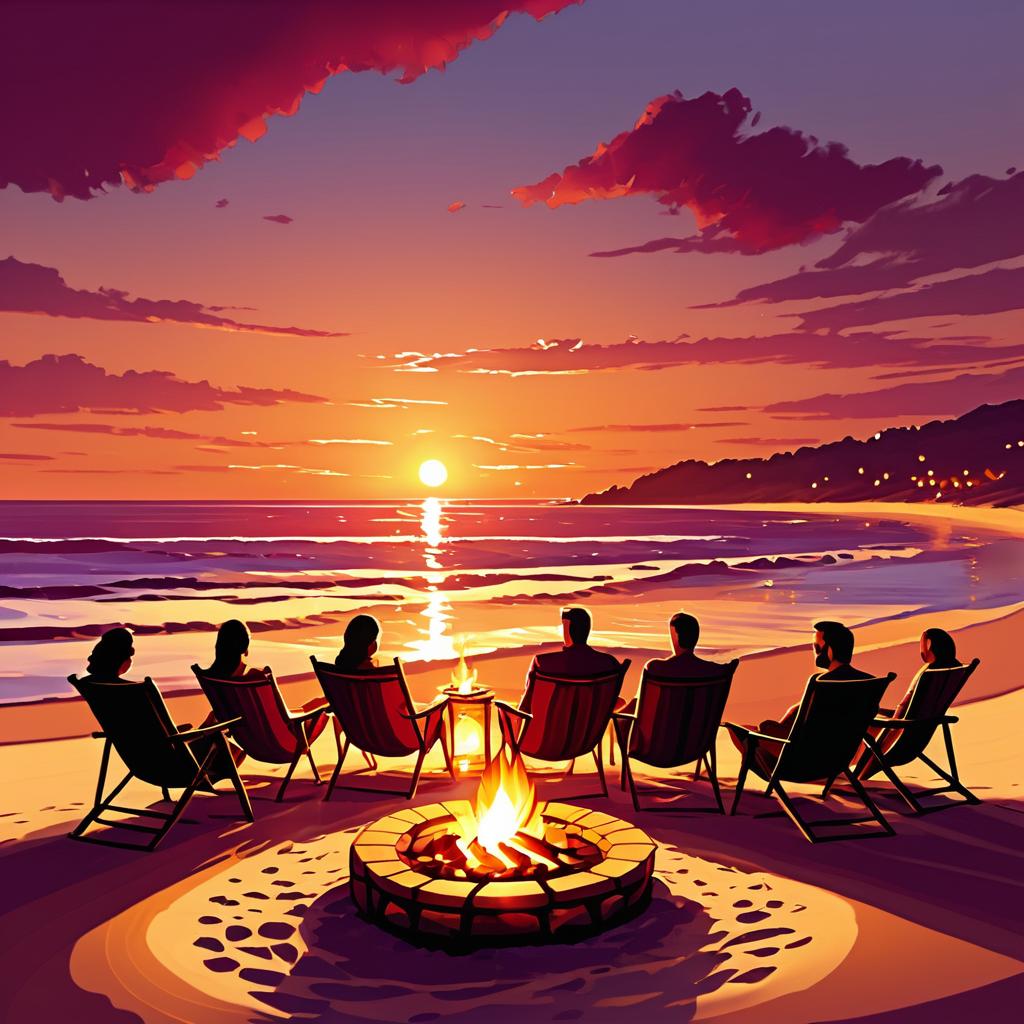 Sunset Bonfire on Sandy Beach