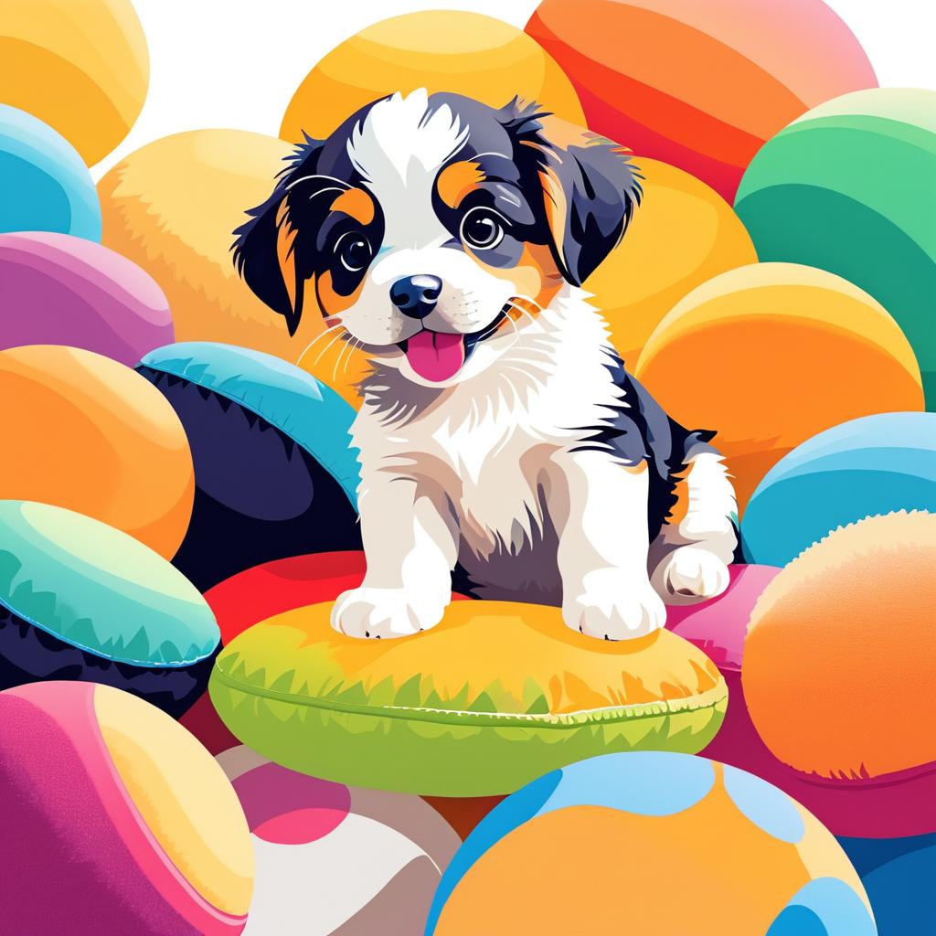 Playful Puppy with Colorful Cushions