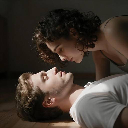 Dimly Lit Intimate Moment Over Blond Man