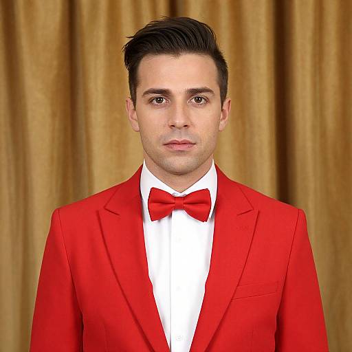 Man in Red Coat by Gold Curtain