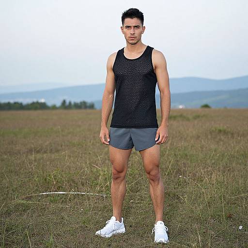 Athletic Man Running in Scenic Fields