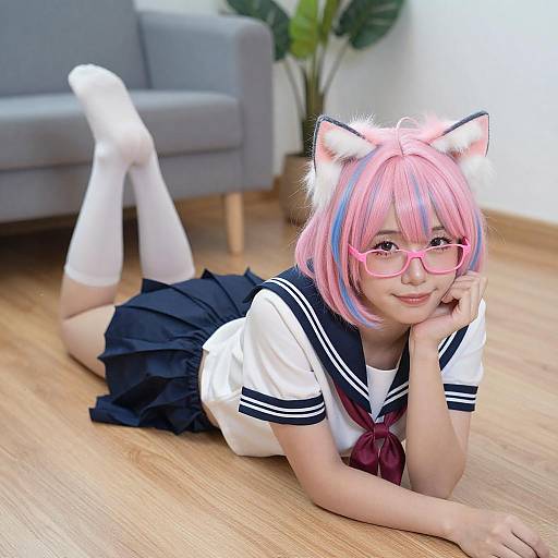 Playful Woman in Sailor Uniform