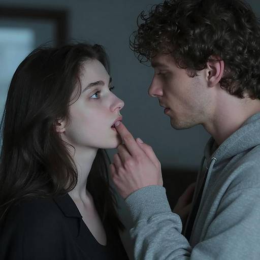 Intimate Moment Between Couple in Dim Light