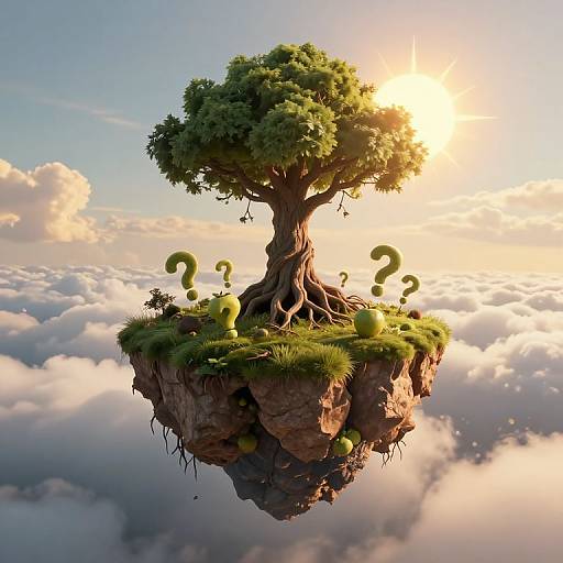 Surreal Floating Island with Inverted Tree