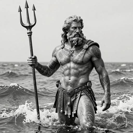 Hyper-Detailed Poseidon in Rough Sea