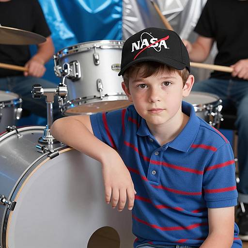 Young Drummer in a Metallic Setting