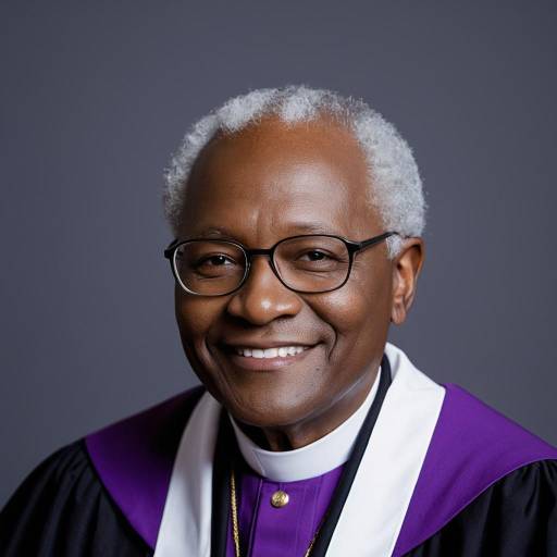 Portrait of Elderly African Clergyman in Purple Robe