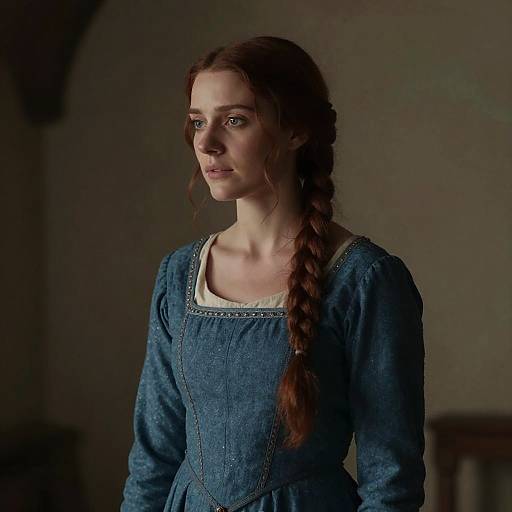 Medieval Woman in Blue Dress