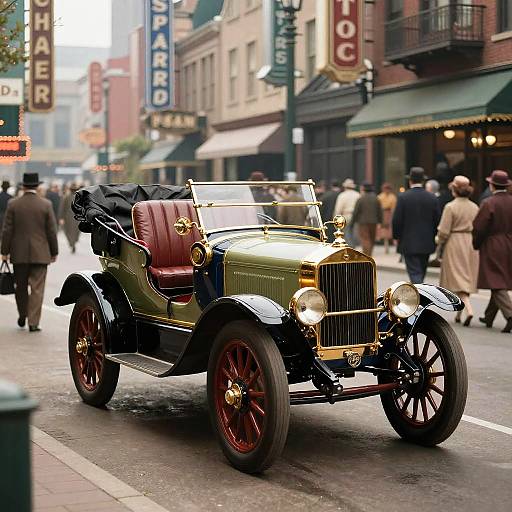 Vintage Packard in 1920s Urban Scene
