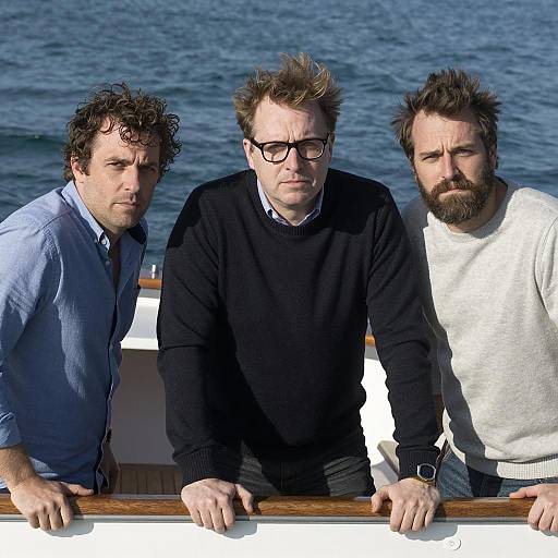 Three Men on a Boat at Sea