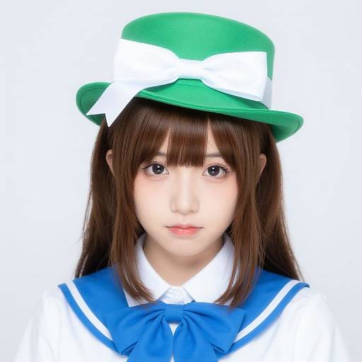 Girl in Blue White Outfit with Bow