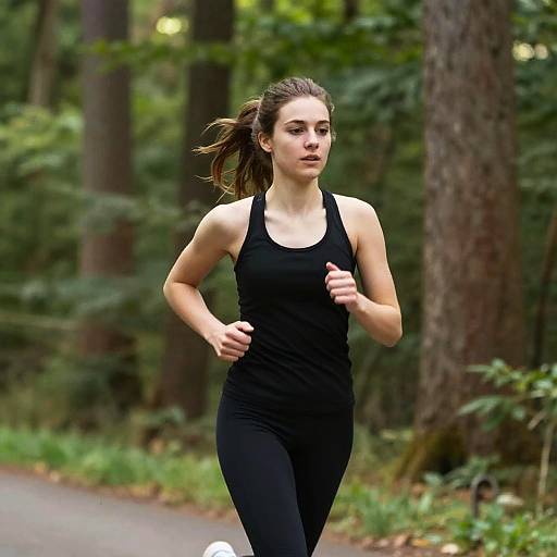 Young Woman Running in Forest