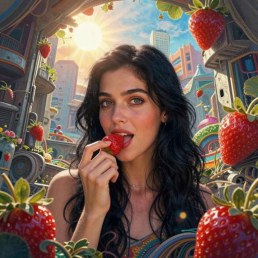 Colorful Abstract Woman with Strawberry