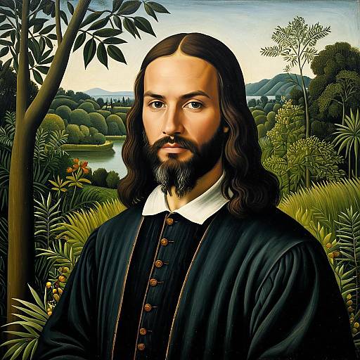 Leonardo da Vinci Portrait in Henri Rousseau Style