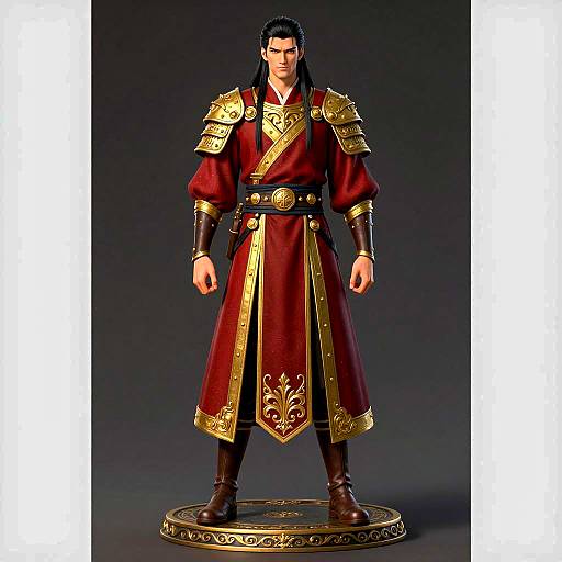 Majestic Warrior in Red and Gold Armor
