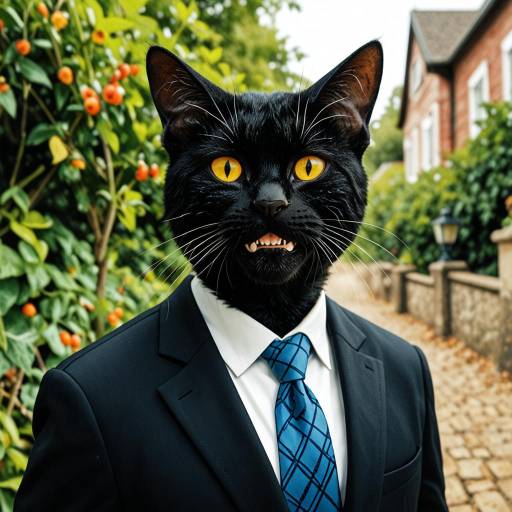 Anthropomorphic Black Cat in Suit