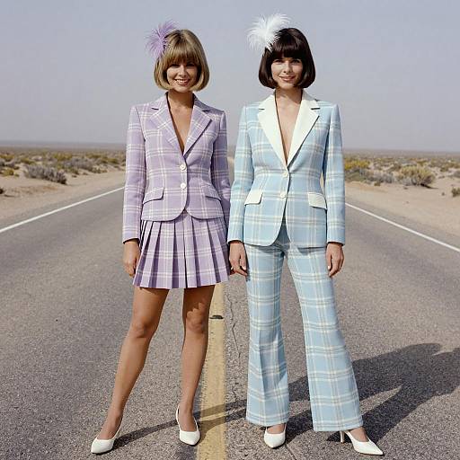 Chic 1970s Pastel Plaid Outfit Coordination