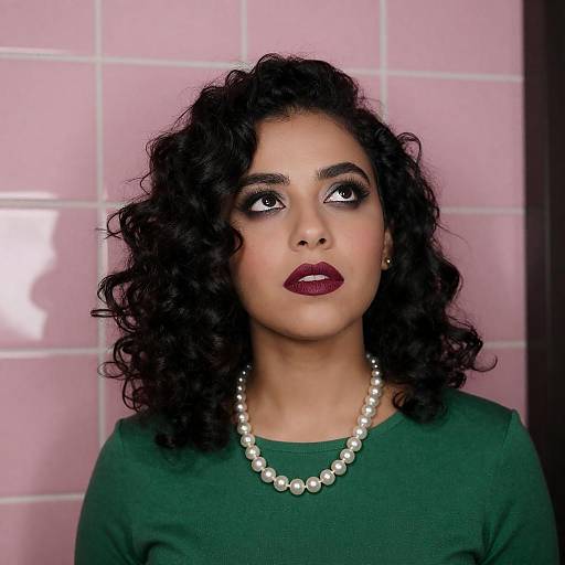 Intense Woman in Green and Pink