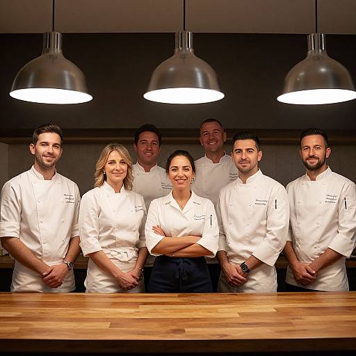 Confident Chefs Behind Wooden Table