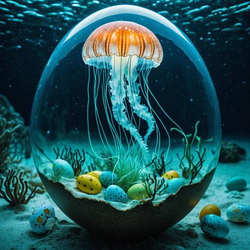 Jellyfish Inside Easter Egg Shell Underwater