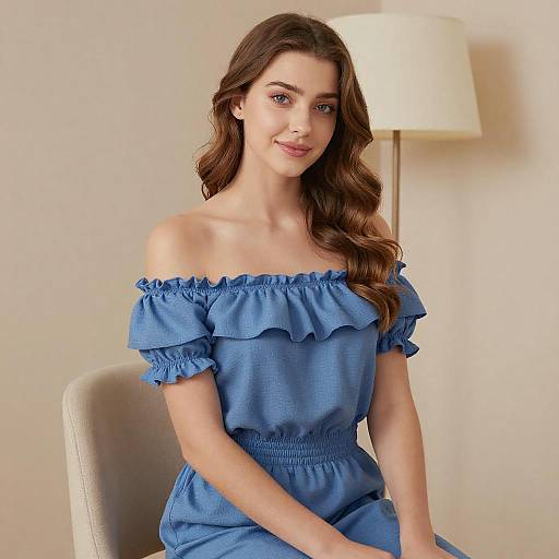 Young Woman in Blue Outfit Sitting