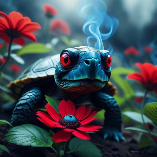 Glowing Turtle with Red Flower Portrait