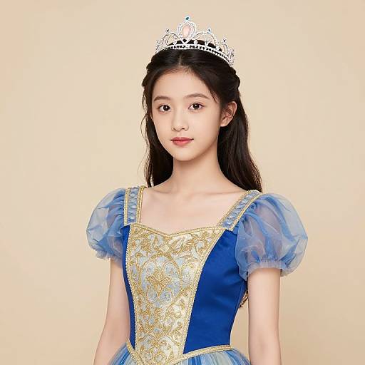 Regal Girl in Blue and Gold Dress