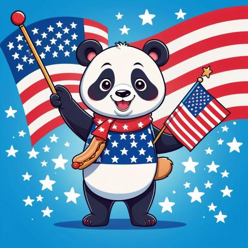 Patriotic Panda with Hotdog and Flag