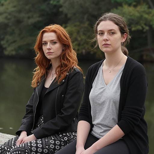 Serene Lake Encounter of Two Women